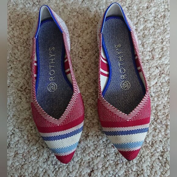 Rothy's The Point Varsity Stripe Red Points Rare Unicorn Flat Shoes size 5.5 - Picture 1 of 12